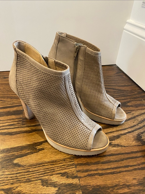 Paul Green Shoes - Paul Green Taupe Perforated Peep-Toe Ankle Booties